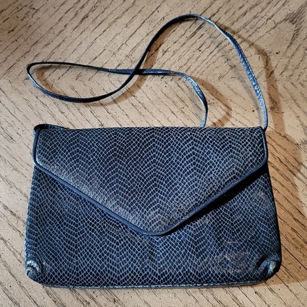 Navy leather vintage clutch or shoulder purse